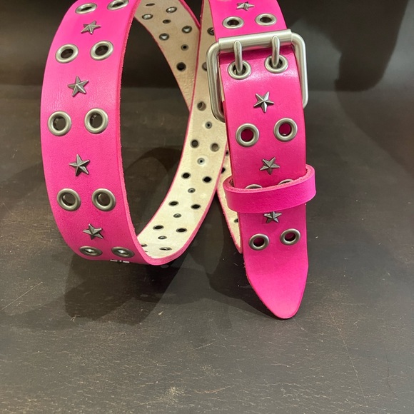 Pink Solid Full Grain Leather Star Stud Belt Eyelets Double Hole main image 4